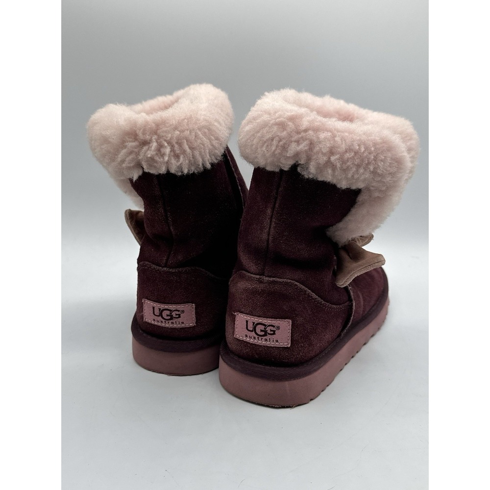 UGG Australia Bailey Bow II Boots Youth Girls Size 4 Burgundy Pink‎ Shearling